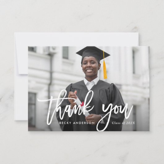 carte de remerciements de graduation de script bla (Devant)