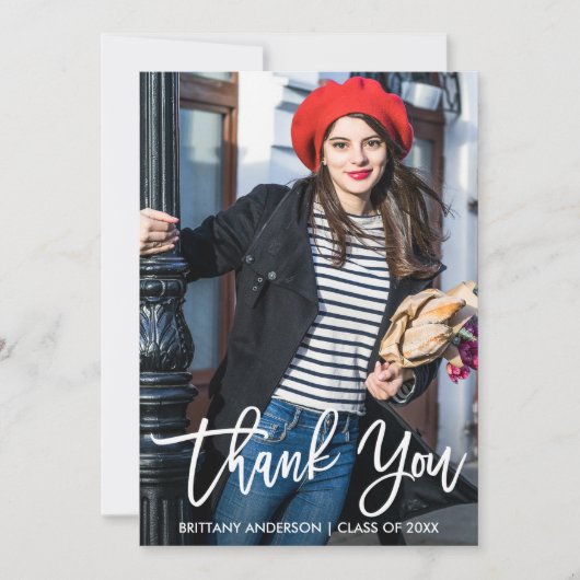 Carte de remerciements de graduation de script de (Devant)