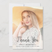 Carte de remerciements de graduation de script gri (Devant)