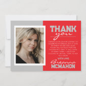 Carte de remerciements de graduation moderne Red & (Devant)