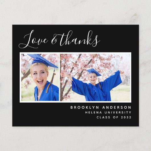 Carte de remerciements de graduation noir photo bu (Devant)