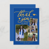 Carte de remerciements de graduation photo Gold Bl (Devant / Derrière)