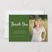 Carte de remerciements de graduation verte moderne (Devant)