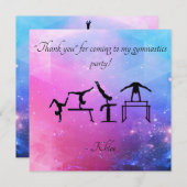 Carte de remerciements de gymnastique en rose / bl (Devant / Derrière)