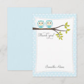 Carte de remerciements de hiboux de jumeaux (bleu) (Devant / Derrière)