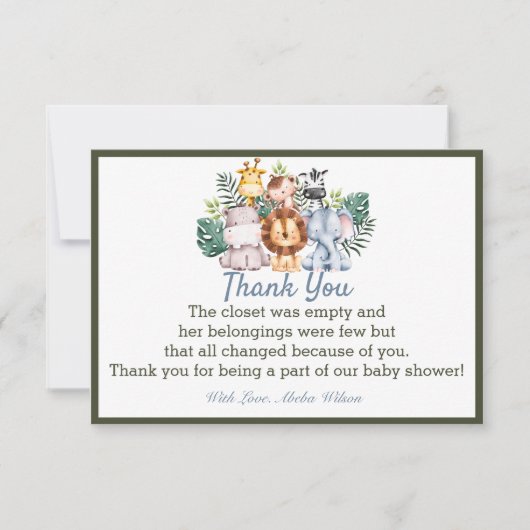 Carte de remerciements de la fête du Baby shower a (Devant)