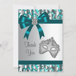 Carte de remerciements de la mascarade turquoise B