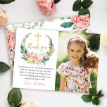 Carte de remerciements de la sainte communion rose<br><div class="desc">Carte de remerciements de la sainte communion rose florale</div>
