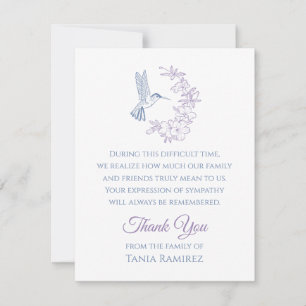 Carte de remerciements de la sympathie des colibri