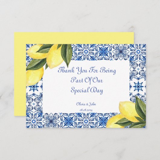 CARTE DE REMERCIEMENTS DE LANCEMENT DE LIMONCELLO (Devant / Derrière)