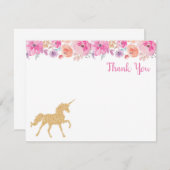 Carte de remerciements de licorne (Devant / Derrière)