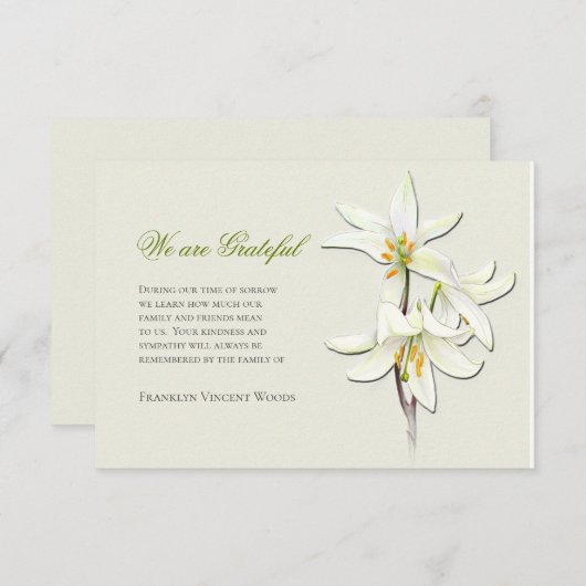 Carte de remerciements de lis blancs (Devant / Derrière)