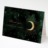 Carte de remerciements de lune d'or d'émeraude cél