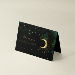 Carte de remerciements de lune d'or d'émeraude cél