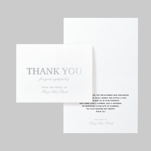 Carte de remerciements de luxe Sympathy Silver Foi