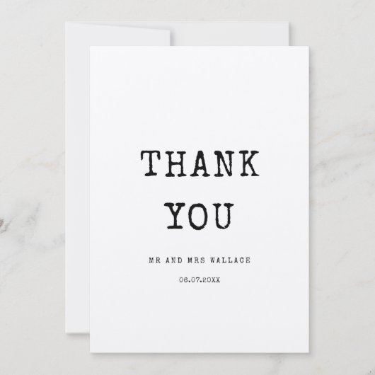 Carte de remerciements de machine à écrire minimal (Devant)