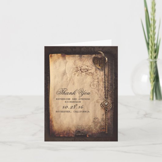 CARTE DE REMERCIEMENTS DE MARIAGE À CLÉ ET SERRURE (Devant)