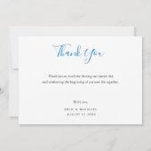 Carte de remerciements de mariage Blue Script Phot (Dos)