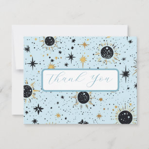 Carte de remerciements de Mariage céleste bleu or