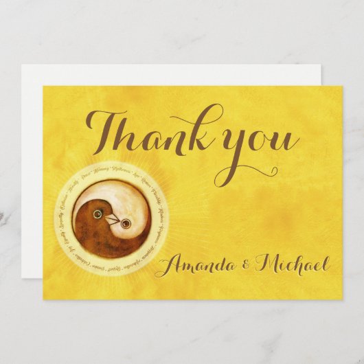 CARTE DE REMERCIEMENTS DE MARIAGE Colombes YinYang (Devant / Derrière)
