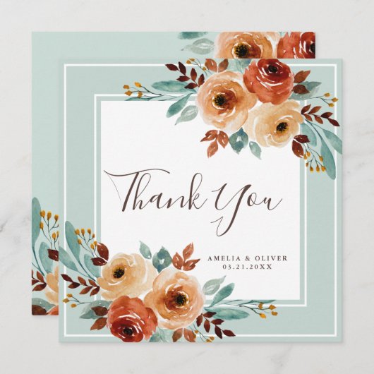 Carte de remerciements de Mariage de fleurs vert d (Devant / Derrière)