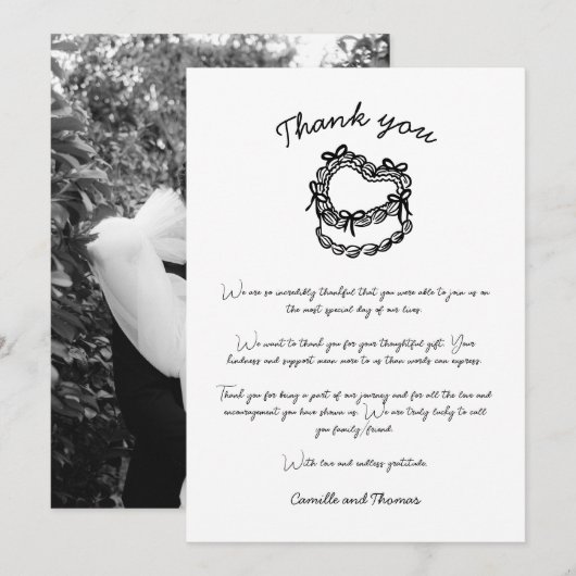 Carte de remerciements de Mariage de gâteau à main (Devant / Derrière)