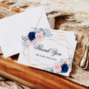 Carte de remerciements de Mariage de Rose bleu ble