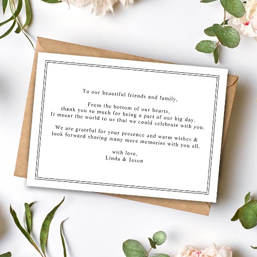 Carte de remerciements de Mariage de script classi