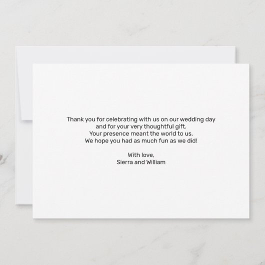 Carte de remerciements de Mariage de script d'or R (Dos)