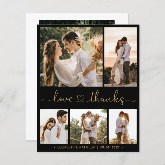 Carte de remerciements de Mariage de script en or (Devant / Derrière)