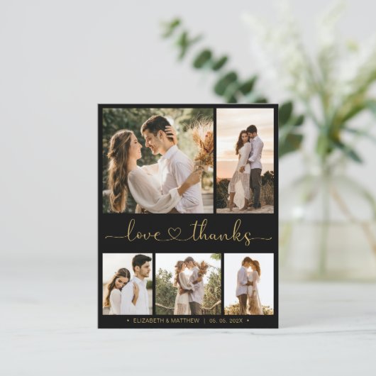 Carte de remerciements de Mariage de script en or (Debout devant)