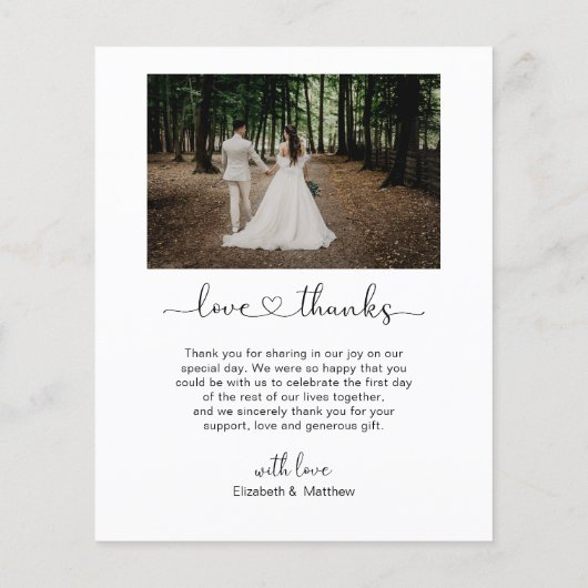 Carte de remerciements de Mariage de script en or  (Dos)