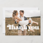 Carte de remerciements de mariage de script rétro (Devant)