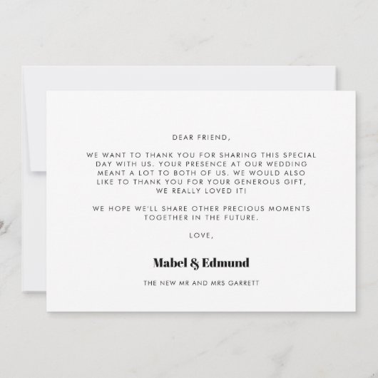 Carte de remerciements de mariage de script rétro  (Dos)