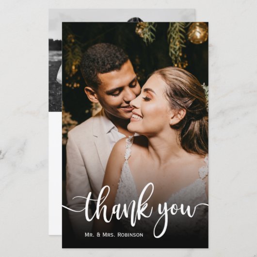 Carte de remerciements de Mariage de script Whimsi (Devant / Derrière)