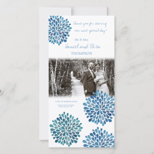 Carte de remerciements de Mariage Floral bleu (Devant)
