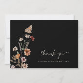 Carte de remerciements de Mariage floral Boho noir (Devant)