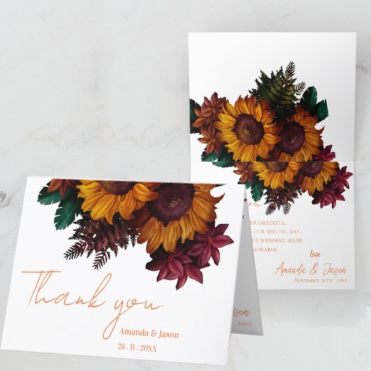 Carte de remerciements de Mariage Floral Orange Ru