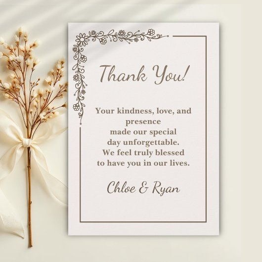 Carte de remerciements de Mariage monochrome rusti