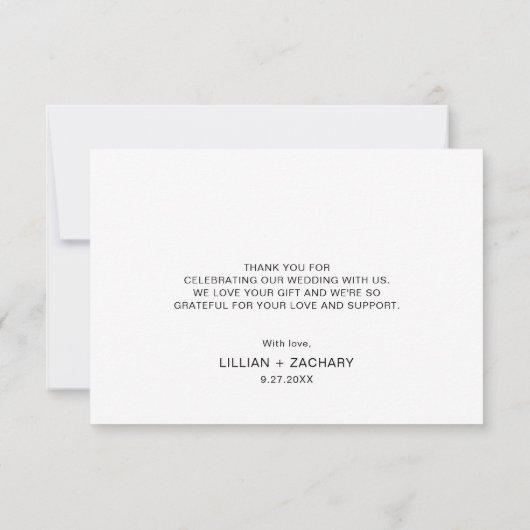 Carte de remerciements de Mariage noir tourbillonn (Dos)