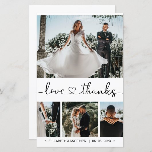 Carte de remerciements de Mariage photo de script  (Devant / Derrière)