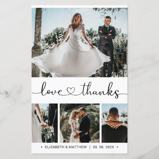 Carte de remerciements de Mariage photo de script (Devant)