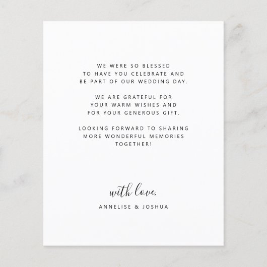 Carte de remerciements de mariage photo de script  (Dos)