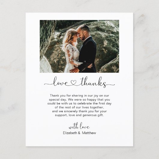 Carte de remerciements de Mariage photo de script  (Dos)