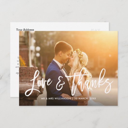 carte de remerciements de mariage photo de script (Devant / Derrière)