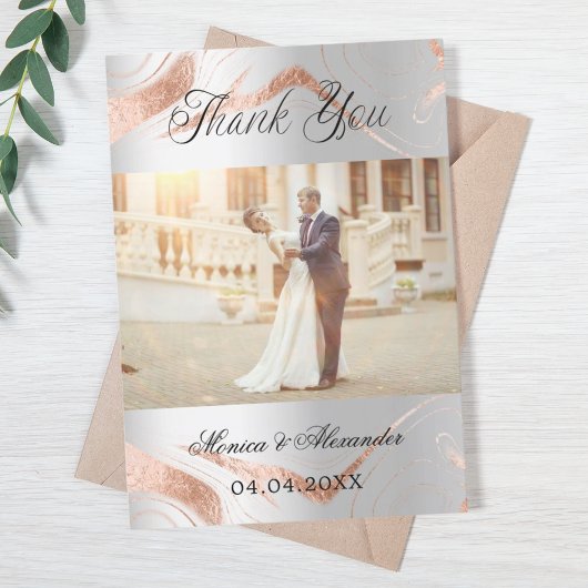Carte de remerciements de mariage photo en or rose