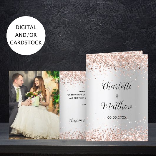 Carte de remerciements de mariage photo en or rose