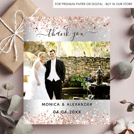 Carte de remerciements de mariage photo en or rose