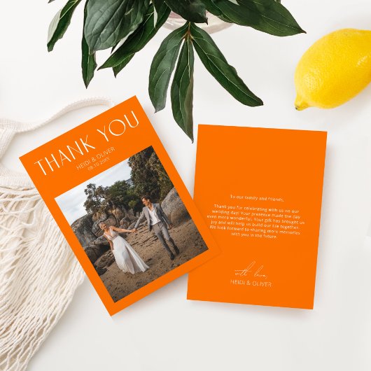 Carte de remerciements de Mariage photo orange vif