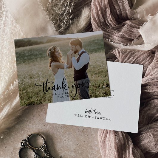 Carte de remerciements de Mariage photo rustique d